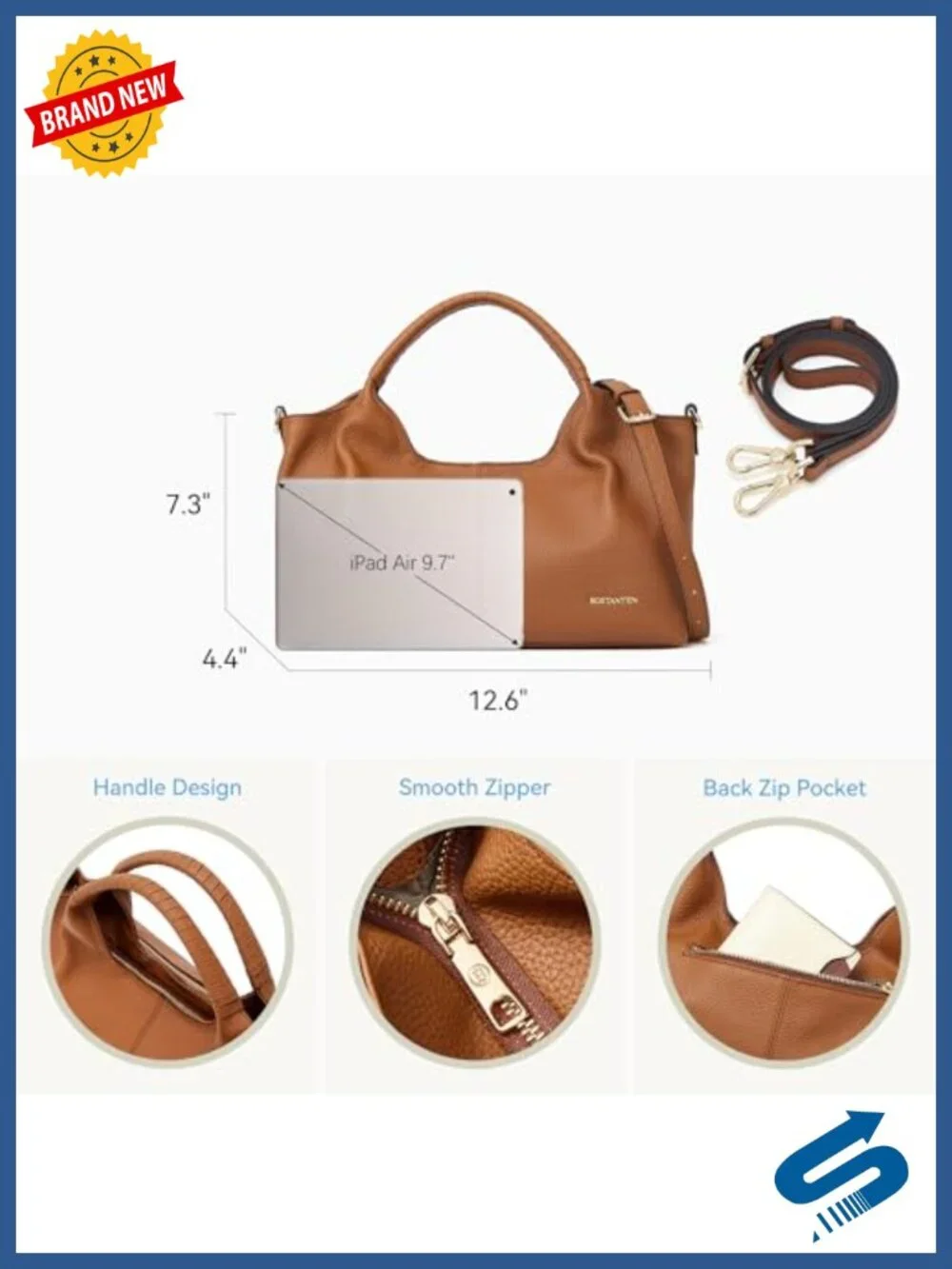Genuine Leather Satchel Handbag Women Roomy Multi Pockets Adjustable Crossbody